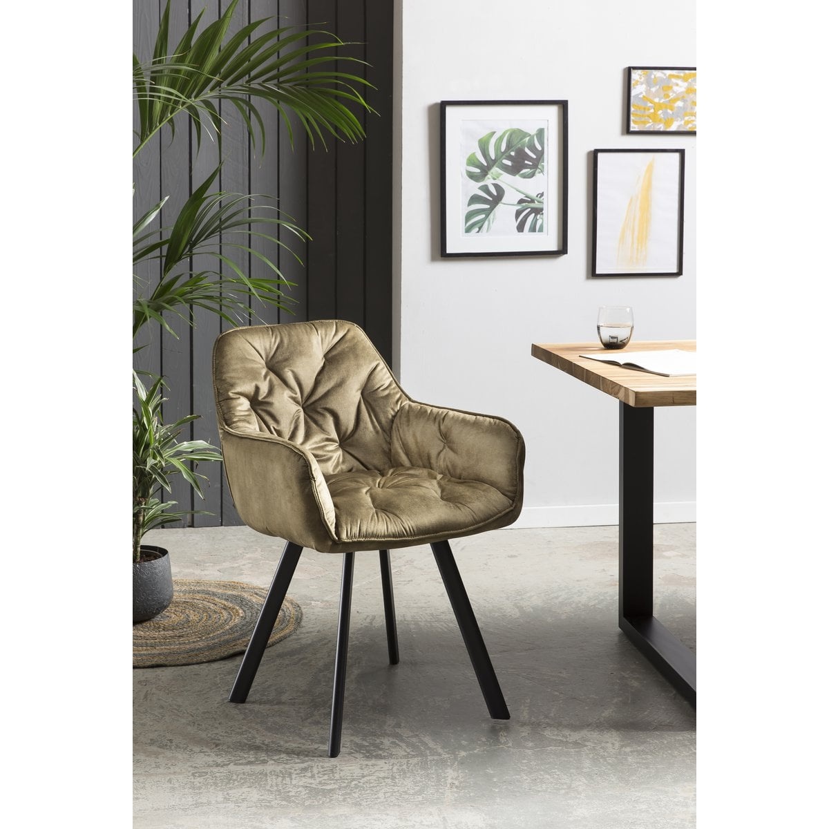 SalesFever Eetkamerstoel set van 2 vintage fluweel velours groen