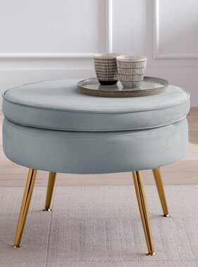 SalesFever Ronde poef in lichtgrijs fluweel