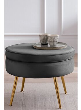 SalesFever Ronde poef in zwart fluweel