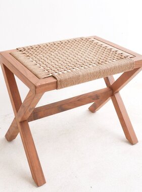 KantoormeubelenPlus Grote houten kruk INDRA (beige) gemaakt van Trembesi met een zitvlak van geweven gerecycled papier