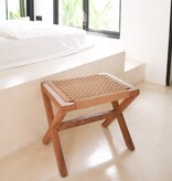 KantoormeubelenPlus Grote houten kruk INDRA (beige) gemaakt van Trembesi met een zitvlak van geweven gerecycled papier