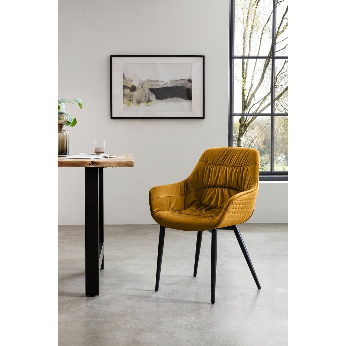 SalesFever Fauteuil met honingraatstiksel in mosterdgeel fluweel