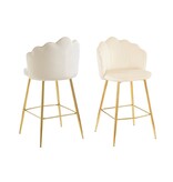 SalesFever Set van 2 barkrukken met schelpdesign in beige fluweel