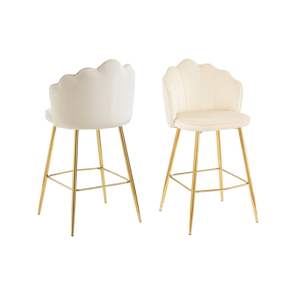 SalesFever Set van 2 barkrukken met schelpdesign in beige fluweel