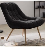 SalesFever Fauteuil XXL fluweel zwart metaal houtlook