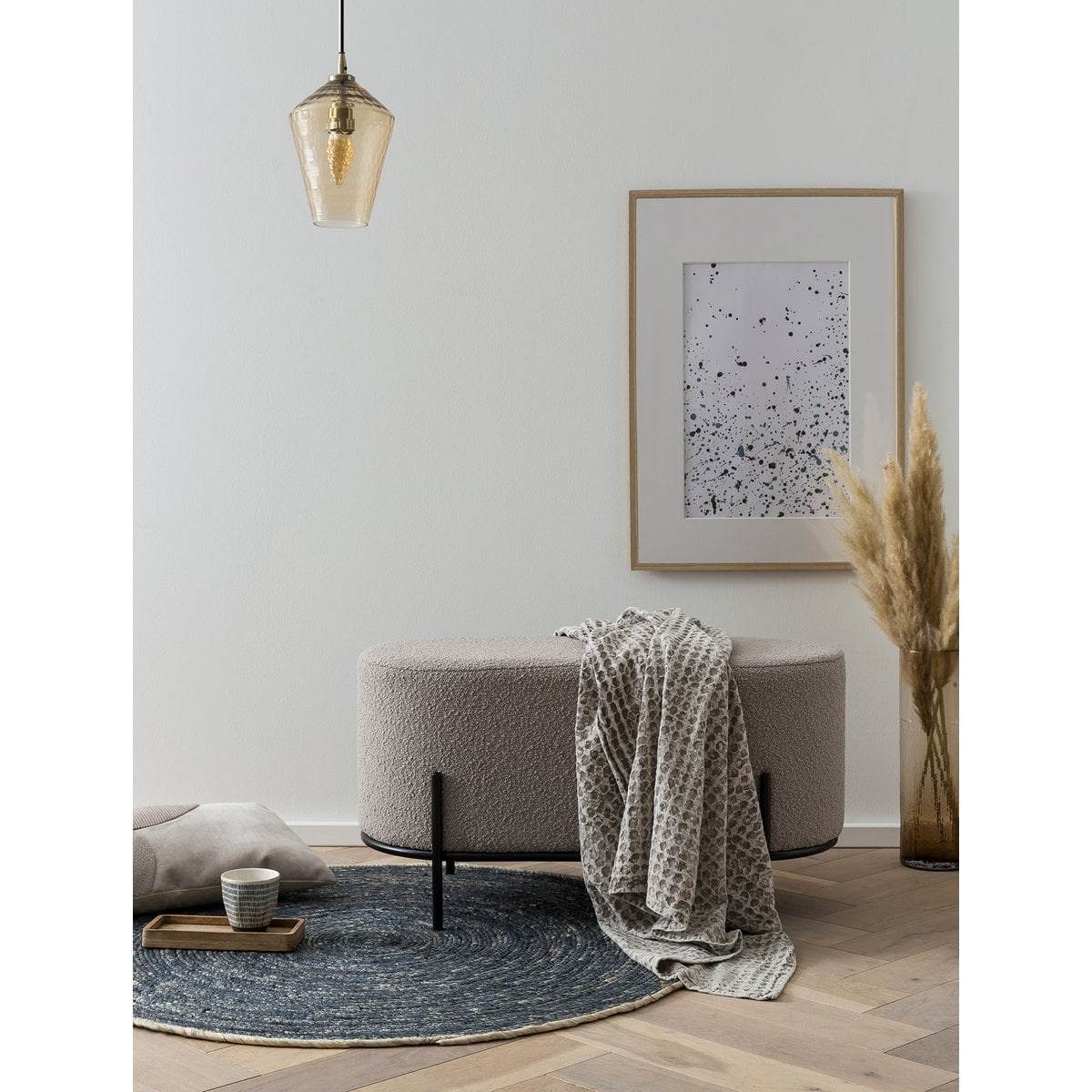 SalesFever Polsterhocker Bouclé Stoff Taupe