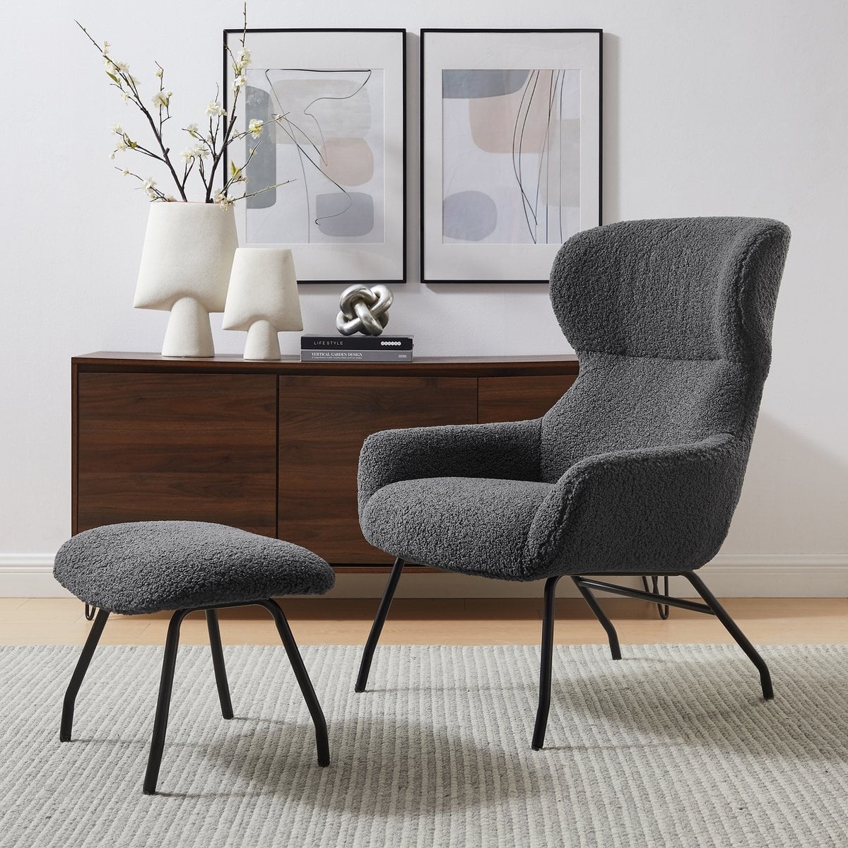 SalesFever Fauteuil- en krukset teddybont antraciet