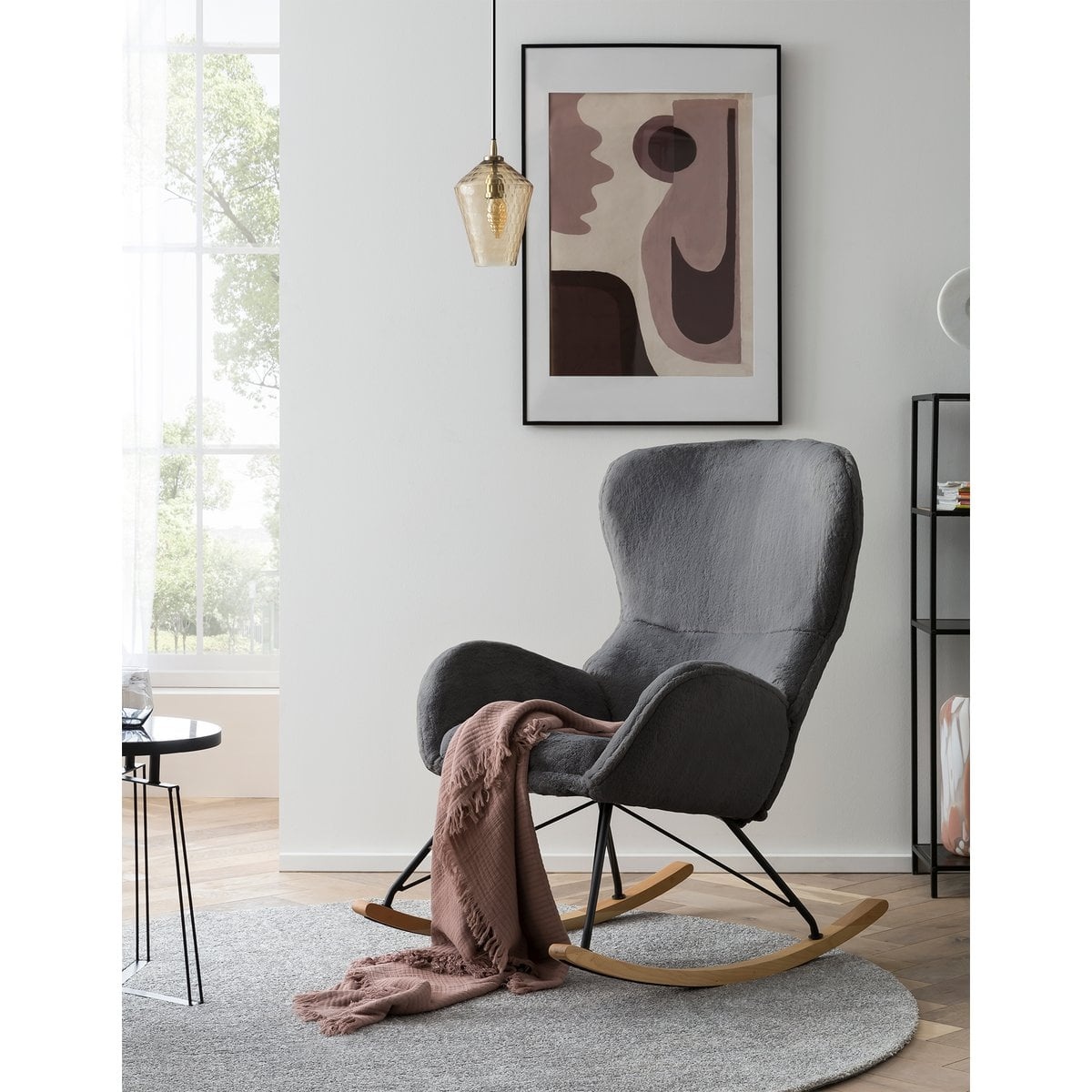 SalesFever Schommelstoel in lamsvachtlook donkergrijs
