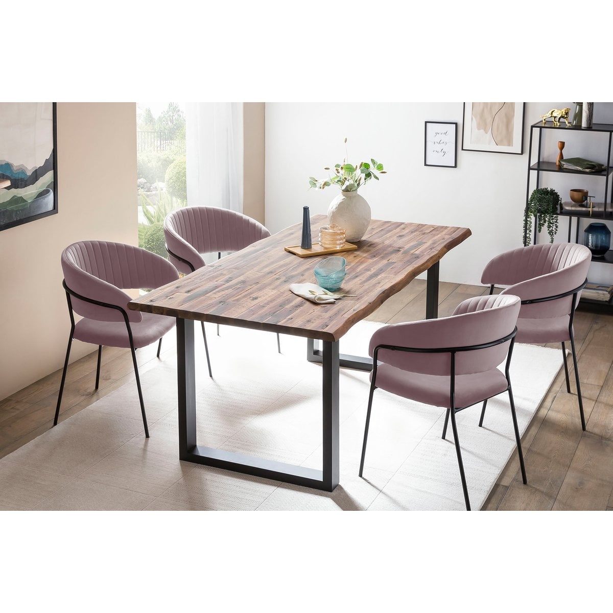 SalesFever Stoel fluweel met doorgestikte rug roos