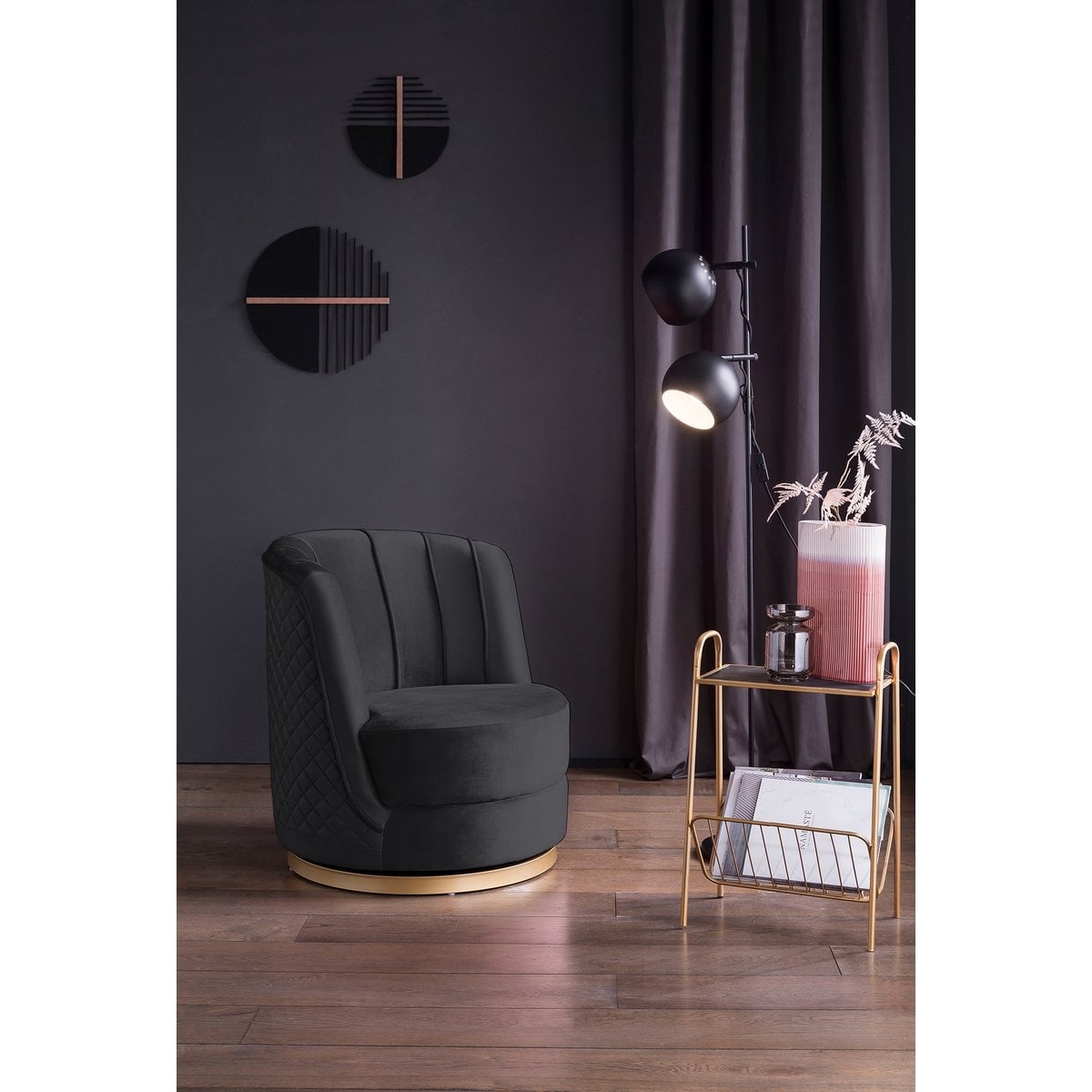SalesFever Zwart fluwelen draaifauteuil