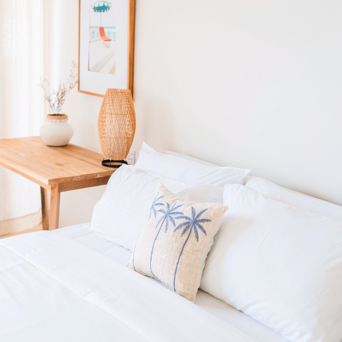 KantoormeubelenPlus Katoenen kussenhoes Palmboompatroon – Boho geborduurd kussen – Decoratief kussen – Geborduurde kussenhoes 40x40 of 50x50 cm ANARKA