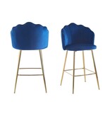 SalesFever Barkrukken schelp design set van 2 gemaakt van donkerblauw fluweel