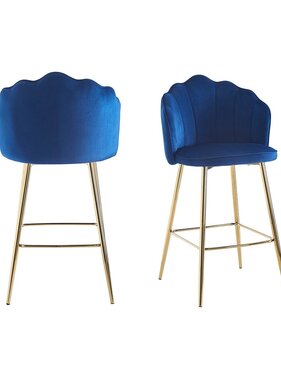 SalesFever Barkrukken schelp design set van 2 gemaakt van donkerblauw fluweel