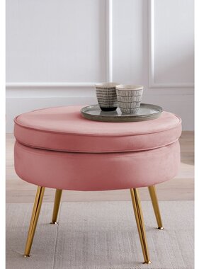 SalesFever Ronde poef in roze fluweel