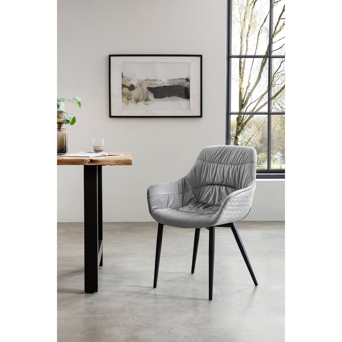 SalesFever Fauteuil met honingraatstiksel in lichtgrijs fluweel