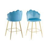 SalesFever Set van 2 barkrukken met schelpdesign in blauw fluweel
