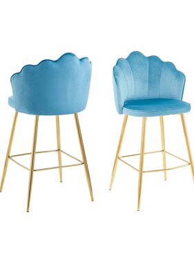 SalesFever Set van 2 barkrukken met schelpdesign in blauw fluweel