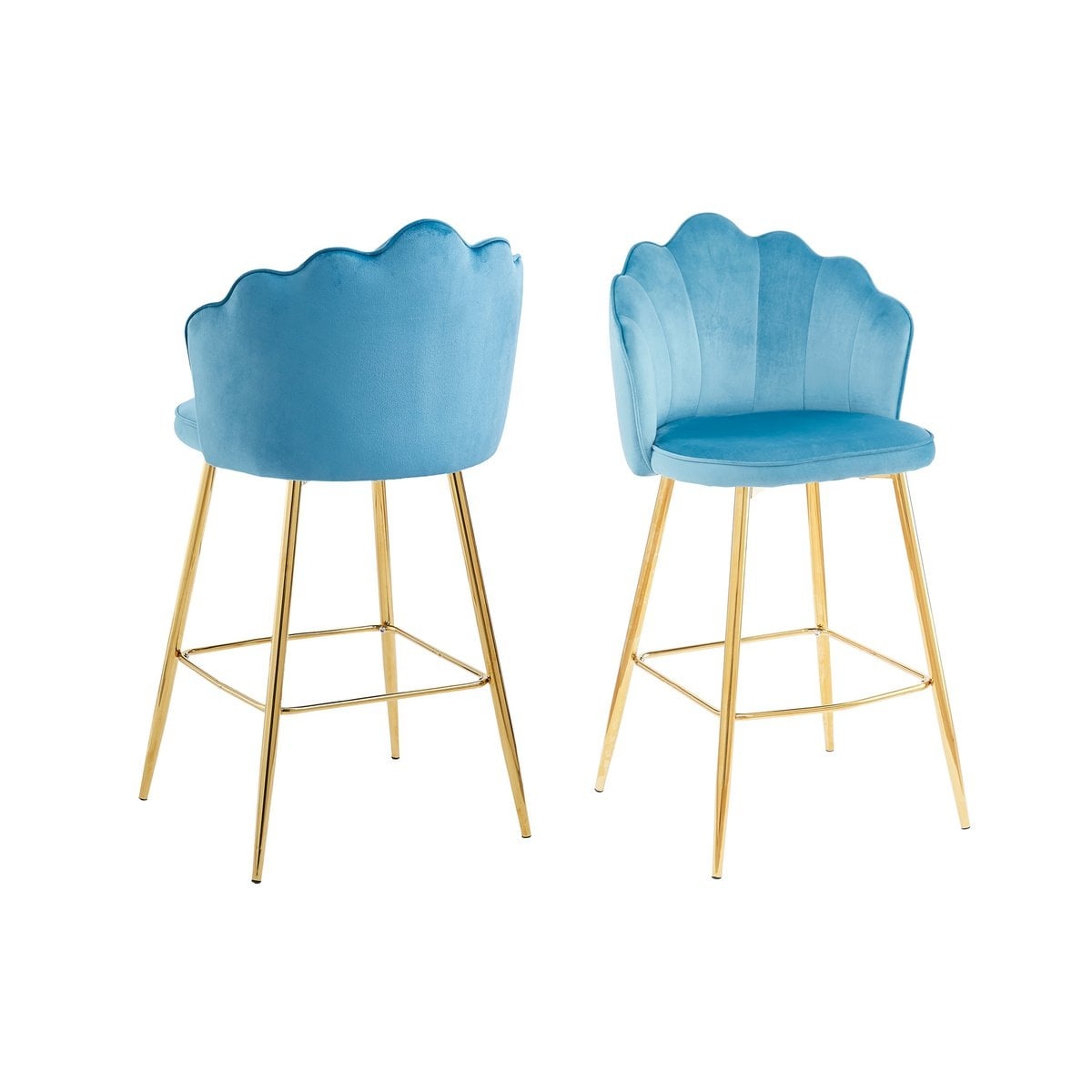 SalesFever Set van 2 barkrukken met schelpdesign in blauw fluweel