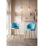 SalesFever Set van 2 barkrukken met schelpdesign in blauw fluweel