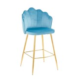 SalesFever Set van 2 barkrukken met schelpdesign in blauw fluweel