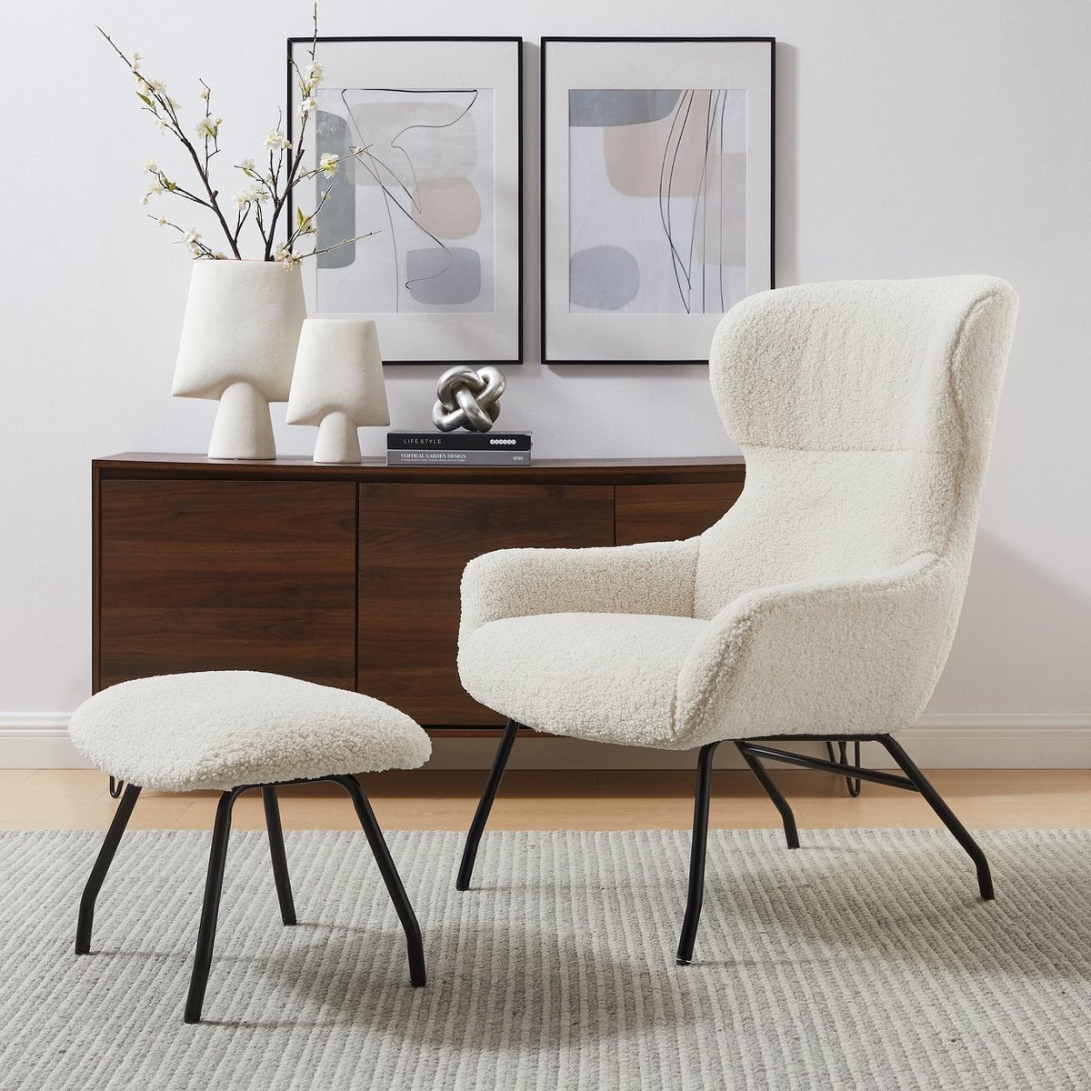 SalesFever Fauteuil- en krukset teddybont beige