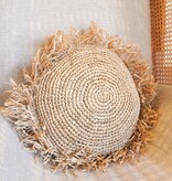 KantoormeubelenPlus Rond Boho Kussen met Franjes Decoratief Kussen Ø40/50 cm Sierkussen van Raffia Bankkussen met Vulling TARAKAN beige