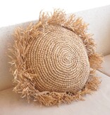 KantoormeubelenPlus Rond Boho Kussen met Franjes Decoratief Kussen Ø40/50 cm Sierkussen van Raffia Bankkussen met Vulling TARAKAN beige