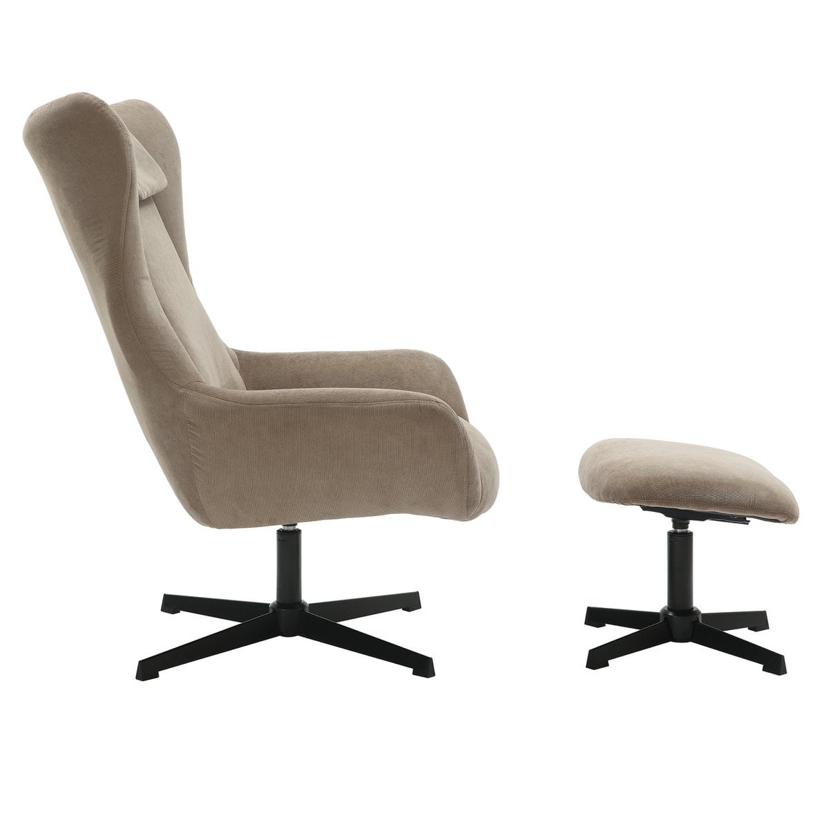 SalesFever Fauteuil en kruk corduroy look bruin