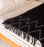 KantoormeubelenPlus Zwarte plaid handgeweven – Boho sprei – geruite franjes en zigzagpatroon – gezellige bankdeken – katoenen plaid 140x200 cm LINGGAH