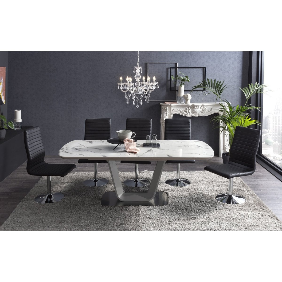 SalesFever Eetkamerstoelen zwart kunstleerlook set van 4