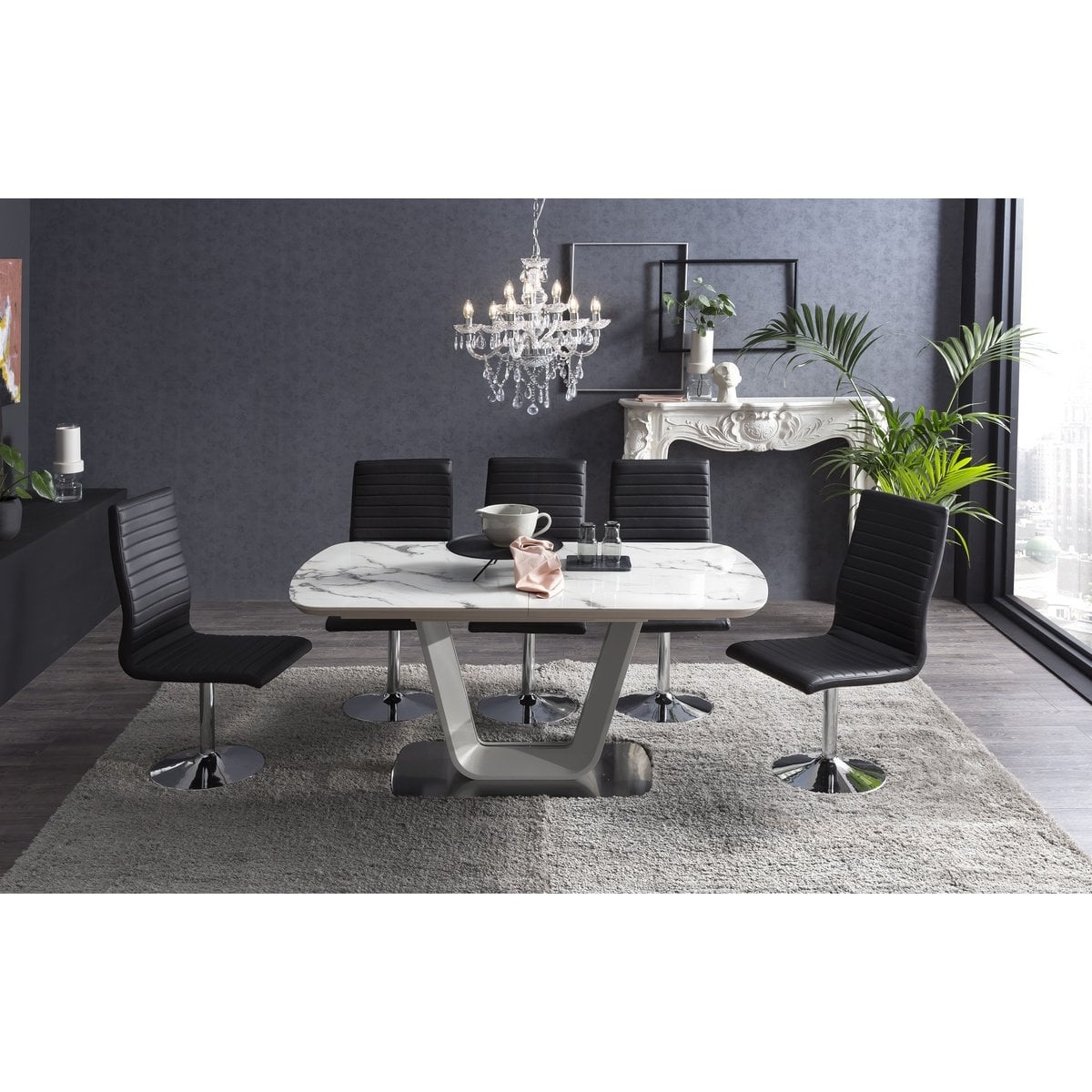 SalesFever Eetkamerstoelen zwart kunstleerlook set van 4