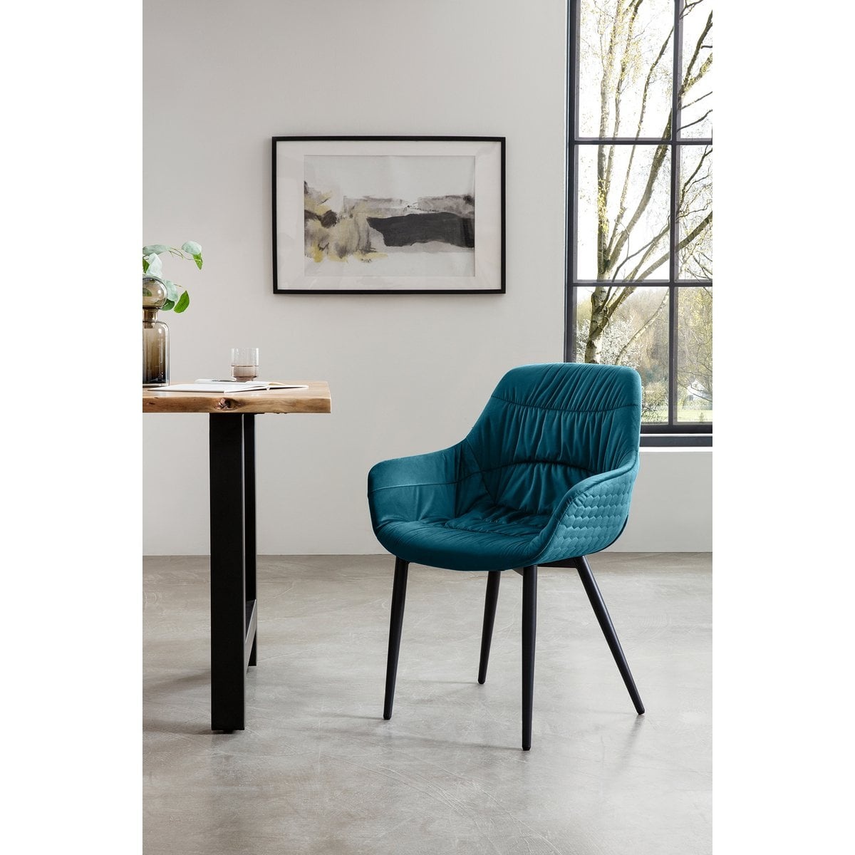 SalesFever Fauteuil met honingraat quilten fluweel turquoise
