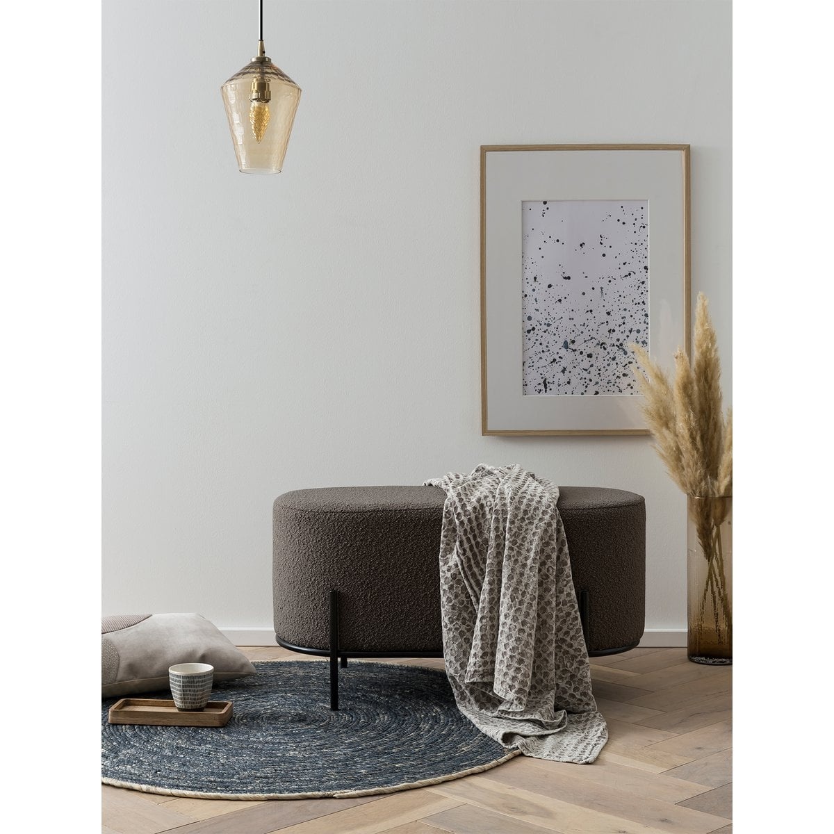 SalesFever Polsterhocker Bouclé Stoff Antraciet