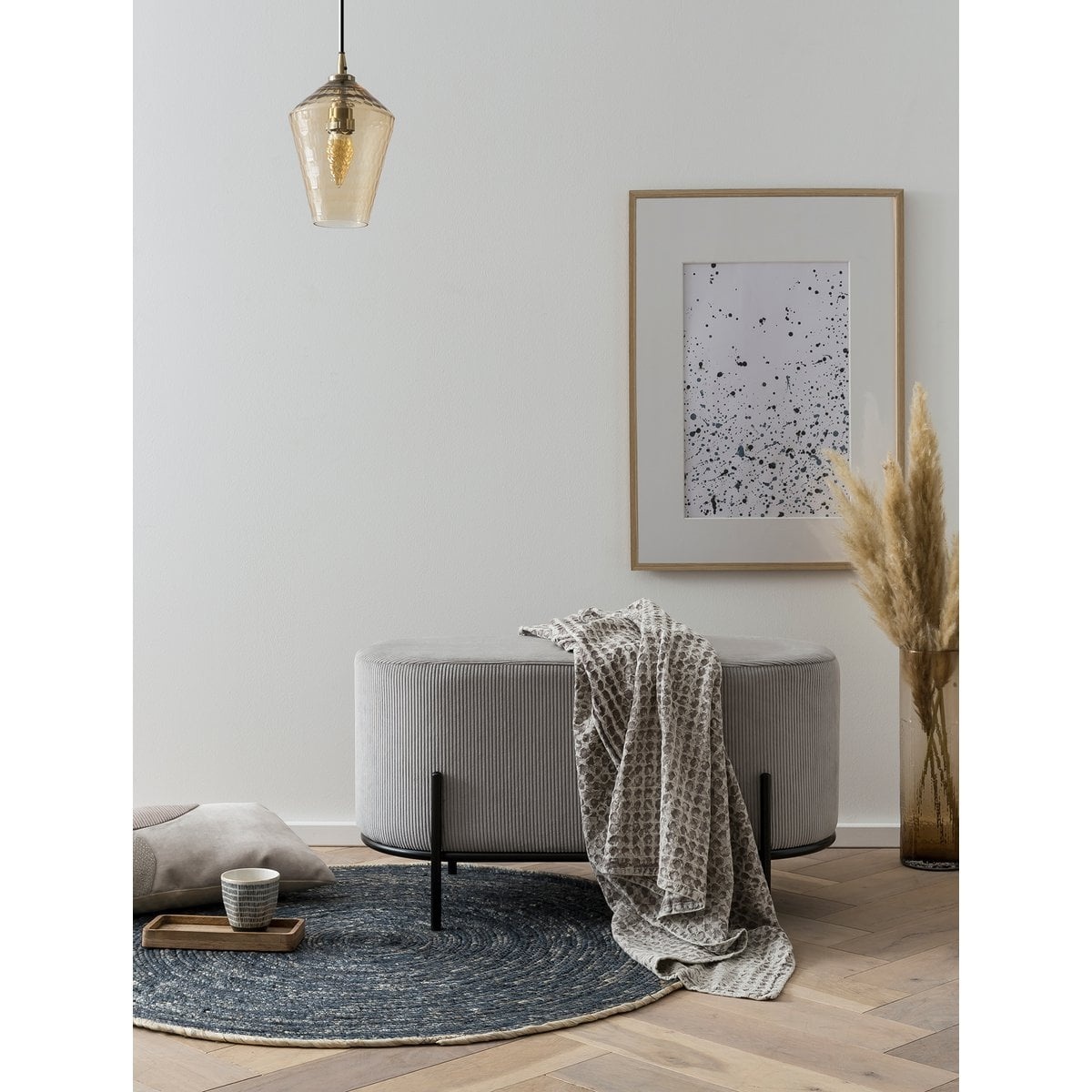 SalesFever Gestoffeerde kruk corduroy look lichtgrijs