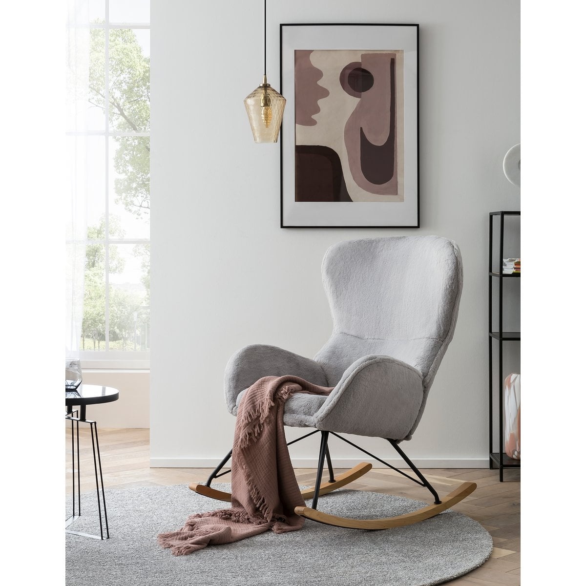 SalesFever Schommelstoel in lamsvachtlook lichtgrijs