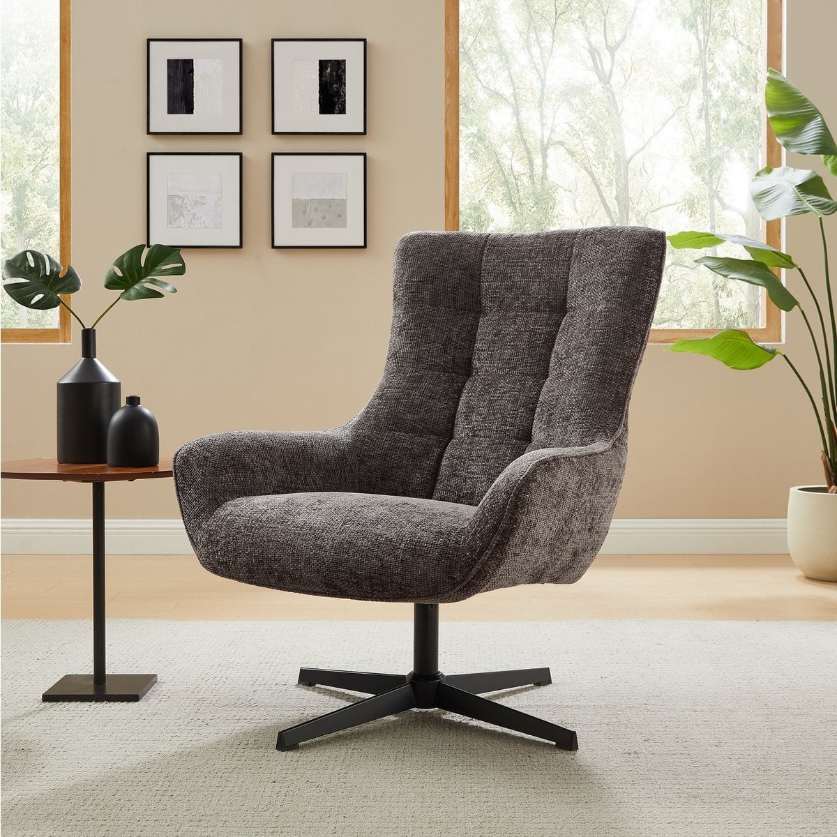SalesFever Fauteuil chenille stof donkergrijs