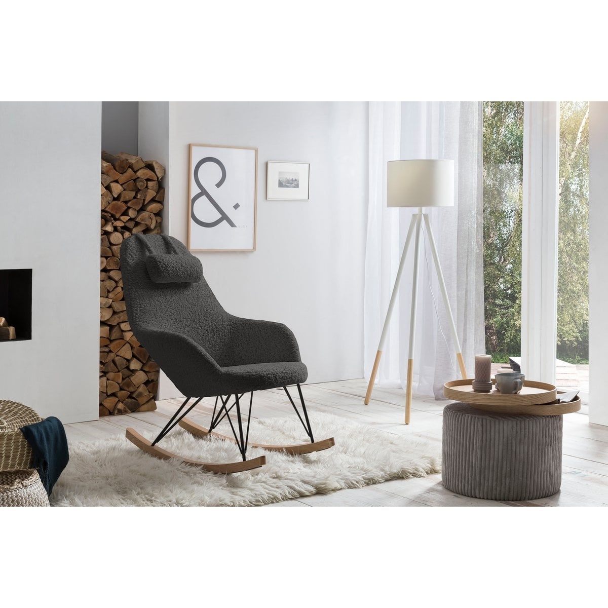 SalesFever Schommelstoel teddybont grijs