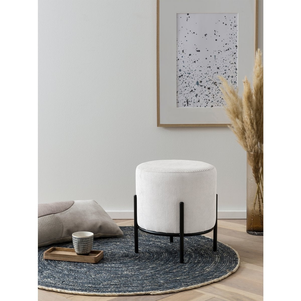 SalesFever Gestoffeerde kruk Ø35 cm koordoptiek beige