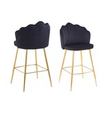 SalesFever Set van 2 barkrukken met schelpdesign in zwart fluweel