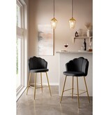 SalesFever Set van 2 barkrukken met schelpdesign in zwart fluweel