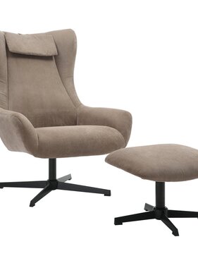 SalesFever Fauteuil en kruk corduroy look bruin