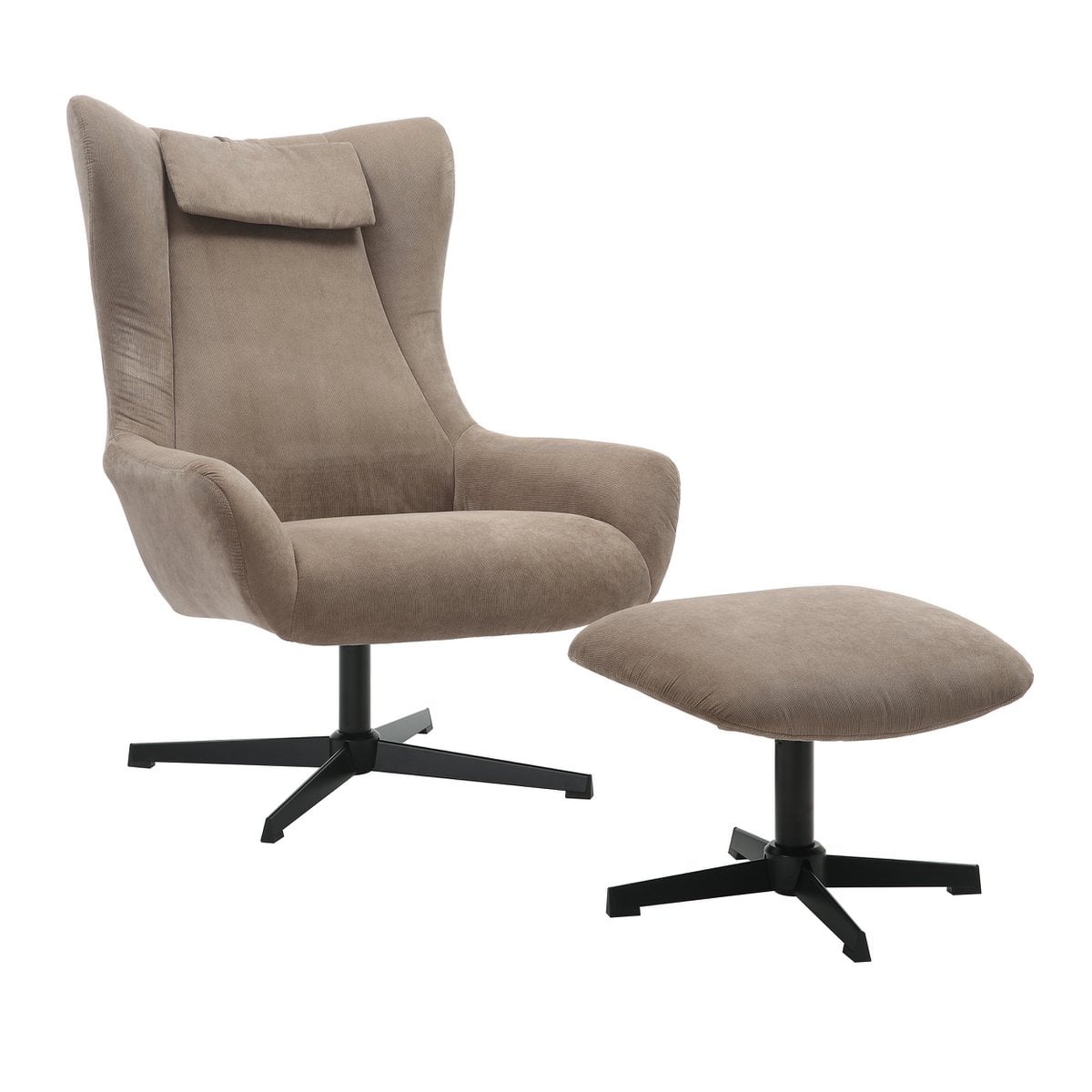 SalesFever Fauteuil en kruk corduroy look bruin