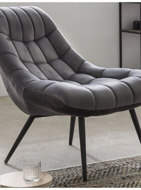 SalesFever Fauteuil XXL fluweel grijs metaal zwart