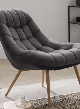 SalesFever Fauteuil XXL fluweel grijs metaal houtlook