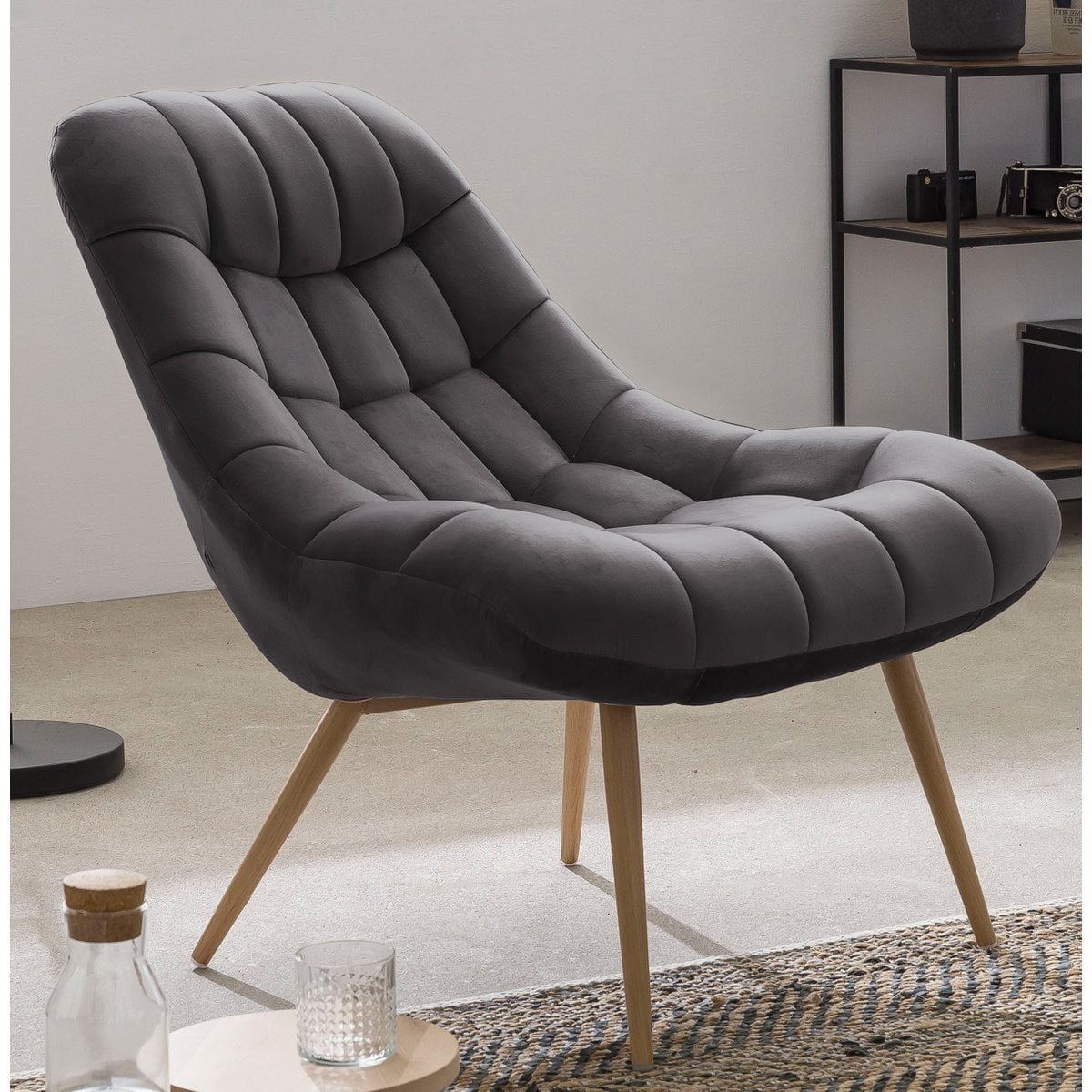 SalesFever Fauteuil XXL fluweel grijs metaal houtlook