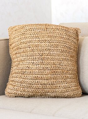 KantoormeubelenPlus Boho kussen gemaakt van raffia - 40x40 cm decoratief geweven kussen - sofa kussen - natuurlijk beige vierkante kussen handgemaakt van raffia jiwa