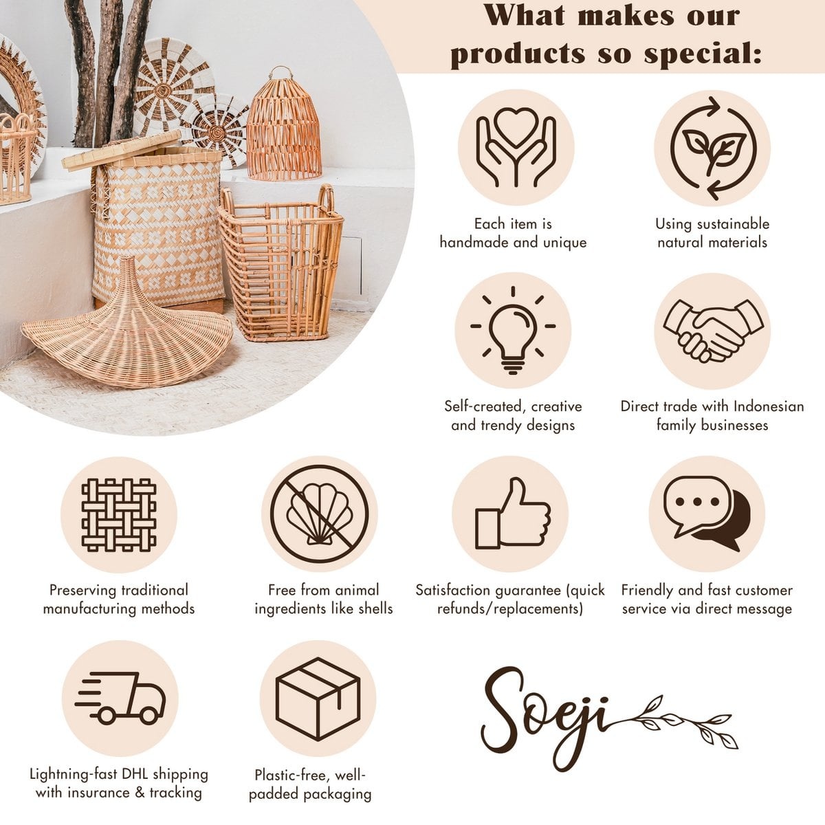 KantoormeubelenPlus Boho kussen gemaakt van raffia - 40x40 cm decoratief geweven kussen - sofa kussen - natuurlijk beige vierkante kussen handgemaakt van raffia jiwa