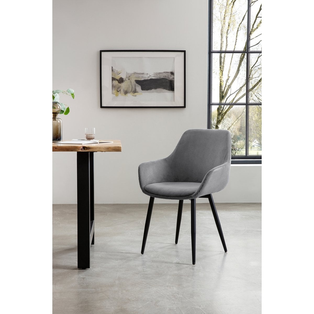 SalesFever Set van 2 corduroy fauteuils grijs