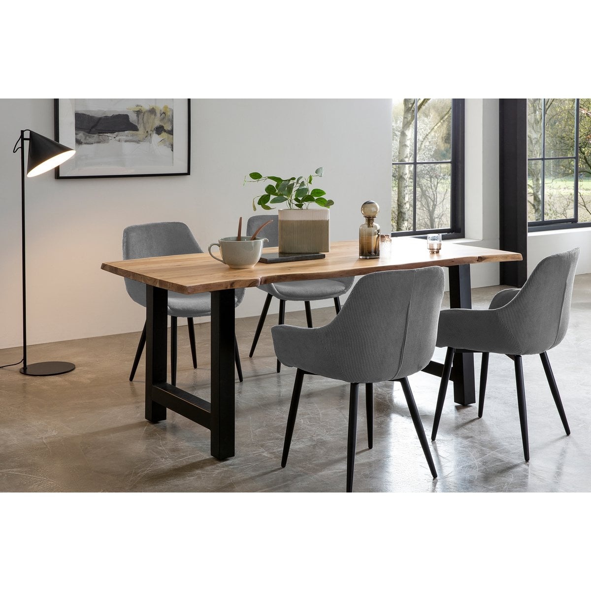 SalesFever Set van 2 corduroy fauteuils grijs
