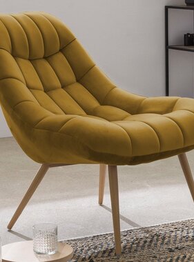SalesFever Fauteuil XXL fluweel geel metaal houtlook
